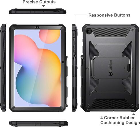 Fintie Shockproof Case for Samsung Galaxy Tab S6 Lite 10.4 Inch 2022/2020 Model (SM-P610/P613/P615/P619), Tuatara Rugged Unibody Hybrid Bumper Kickstand Cover with Built-in Screen Protector, Black in Saudi Arabia