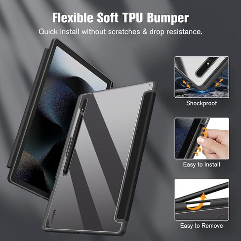حافظة Fintie Hybrid رفيعة لهاتف Samsung Galaxy Tab S9 Ultra 2023/S8 Ultra 2022 14.6 بوصة (موديل SM-X910/X916B/X918U/X900/X906)، غطاء مقاوم للصدمات مع غطاء خلفي شفاف شفاف، رخام غائم in Kuwait