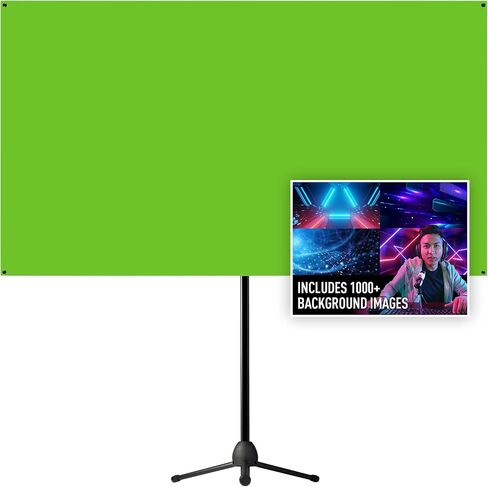 Valera 90in Green Screen Backdrop with Stand for Streaming, Ultra Portable 2 Min Setup, Portrait & Landscape, Tripod & Wall Mount, for Tiktok Zoom Video Meetings & More, +1k Free Backgrounds Included in Kuwait