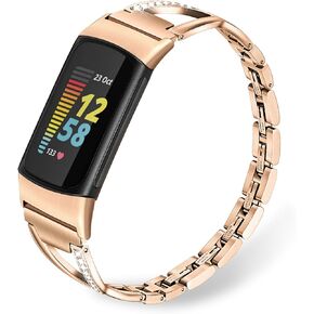 TRUMiRR Band for Fitbit Charge 6 / Charge 5 Women, Stainless Steel & Diamond Watchband Feminine Jewelry Strap for Fitbit Charge 6 / Charge 5