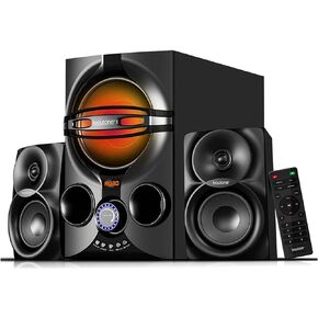 بويتون نظام مكبر صوت بلوتوث 2.1 للوسائط المتعددة BT-424FN، نظام ستيريو سلكي قوي برف قوي، فتحة اف ام، منفذ SD، منفذ USB، تنسيق MP3، 40 واط، ضوء LED تفاعلي، جهاز تحكم عن بعد، للهواتف الذكية والتابلت in Kuwait