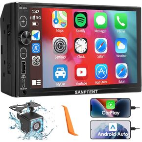 Double Din Car Stereo Apple Carplay & Android Auto 7-Inch Full HD Touchscreen Car Audio Receiver with Bluetooth, FM Radio, USB & Type-C Ports, External Mic/AUX Input, Rear View Camera, Mirror Link in Kuwait