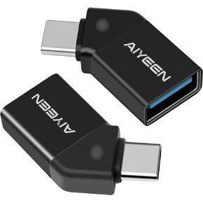 USB C to USB Adapter(2 Pack), 90 Degree USB C Male to USB 3.0 Female Adapter OTG Converter Compatible with MacBook Pro 2019/2018, Samsung and More USB-C Device, Gray