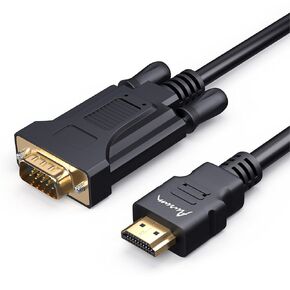 كابلات AURUM كابل HDMI إلى VGA لشاشة 6 أقدام، مطلي بالذهب ذكر إلى ذكر 1080 بكسل متوافق مع أجهزة الكمبيوتر الشخصية والكمبيوتر والكمبيوتر المحمول وسطح المكتب وHDTV وجهاز العرض وRoku وXbox وPi وRaspberry والمزيد، أسود