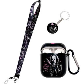 حافظة لطيفة ورائعة من Scream Ghost airpod 2/1، مع مشبك سلسلة مفاتيح على شكل جمجمة مضحكة وحلقة تعليق وحبل قصير، مصممة للفتيات والنساء والرجال Apple AirPod 2/1 in Kuwait