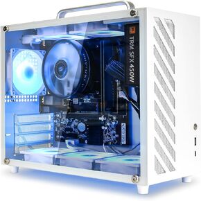 GOPIE Samll ITX pc case, T07 Portable Mini Tower Computer Chassis with Al-Alloy Handle, Gaming Desktop Computer Hosting case with Tempered Glass - Support MATX, Mini-ITX, Fans not Included - White in Kuwait