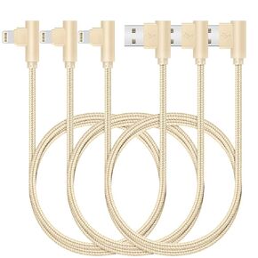 3 قطع من كابلات iPhone المعتمدة من Apple MFi كابل Lightning ذو الزاوية اليمنى (3/3/3FT) سلك شحن مجدول من النايلون 90 درجة لمزامنة البيانات لهواتف iPhone 13/12/11/11Pro/Xs Max/X/8/7/Plus/6S/ 6/SE/5S آيباد ذهبي in Kuwait
