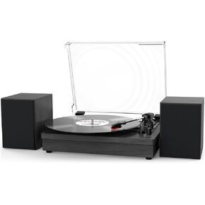 WOCKODER Record Player Turntable with Speakers, Wired, 3-Speed Belt-Driven Vinyl LP Vintage Design for Home Music Vinyl Record Player RCA Out AUX in Headphone Jack