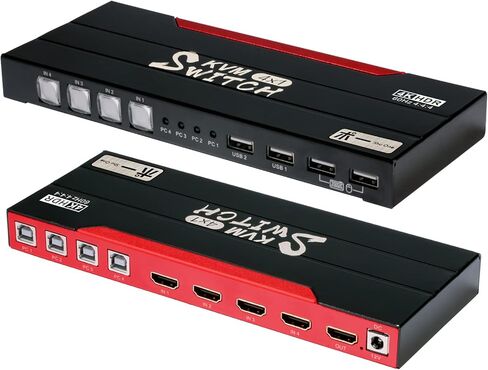 محدد مفتاح ShuOne Kvm، للتحكم في 4 أجهزة كمبيوتر USB، مع مفتاح زر واحد، 5 كابلات HDMI و4 خطوط طباعة بمنفذ USB2.0 مربع، تنطبق على لوحة مفاتيح ماوس الماسح الضوئي لطابعة الكمبيوتر in Kuwait