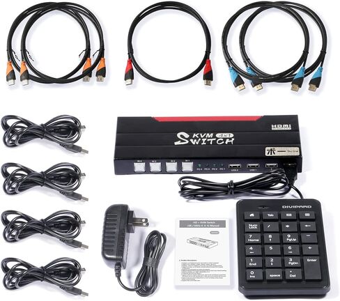 محدد مفتاح ShuOne Kvm، للتحكم في 4 أجهزة كمبيوتر USB، مع مفتاح زر واحد، 5 كابلات HDMI و4 خطوط طباعة بمنفذ USB2.0 مربع، تنطبق على لوحة مفاتيح ماوس الماسح الضوئي لطابعة الكمبيوتر in Kuwait