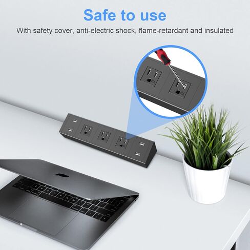 شريط طاقة بمشبك مكتب مع 20 وات USB C، شريط طاقة بحافة مكتب USB إجمالي 40 وات، 4 منافذ تيار متردد مقاومة للعبث واسعة المسافة، 2 USB-C، 4 USB-A، سلك توصيل مسطح بطول 6 أقدام، مناسب لحافة سطح الطاولة مقاس 2.1 بوصة in Kuwait