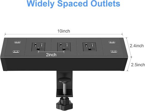 شريط طاقة بمشبك مكتب مع 20 وات USB C، شريط طاقة بحافة مكتب USB إجمالي 40 وات، 4 منافذ تيار متردد مقاومة للعبث واسعة المسافة، 2 USB-C، 4 USB-A، سلك توصيل مسطح بطول 6 أقدام، مناسب لحافة سطح الطاولة مقاس 2.1 بوصة in Kuwait