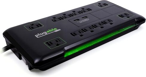 Plugable Surge Protector Power Strip with USB and 12 AC Outlets, Built-in 10.5W 2-Port USB Charger for Android, Apple iOS, and Windows Mobile Devices, 6 Foot Extension Cord in Saudi Arabia