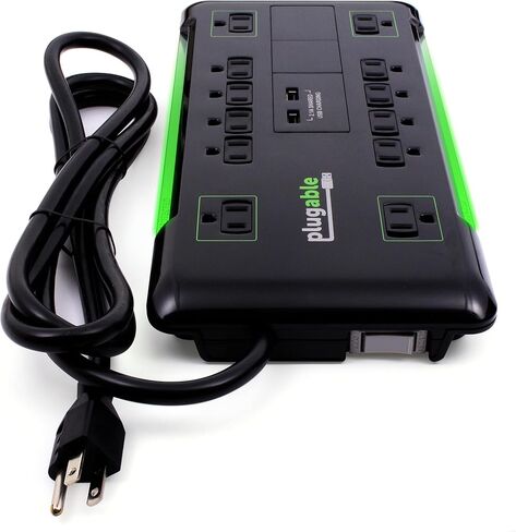 Plugable Surge Protector Power Strip with USB and 12 AC Outlets, Built-in 10.5W 2-Port USB Charger for Android, Apple iOS, and Windows Mobile Devices, 6 Foot Extension Cord in Saudi Arabia