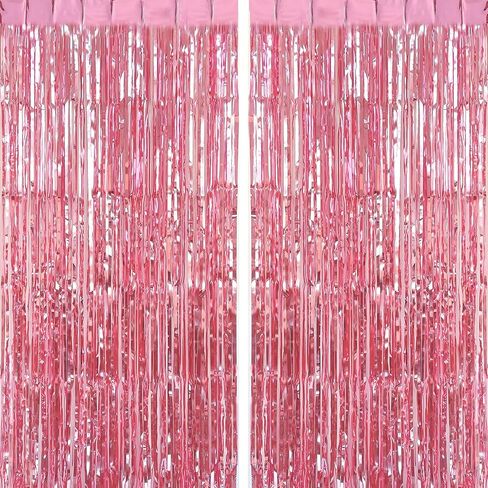 CHRORINE 2pcs 3ft x 8.3ft Pink Tinsel Foil Fringe Curtains Streamers Backdrop for Pink Party Birthday Wedding Bachelorette Baby Shower Bridal Shower Decorations in Kuwait