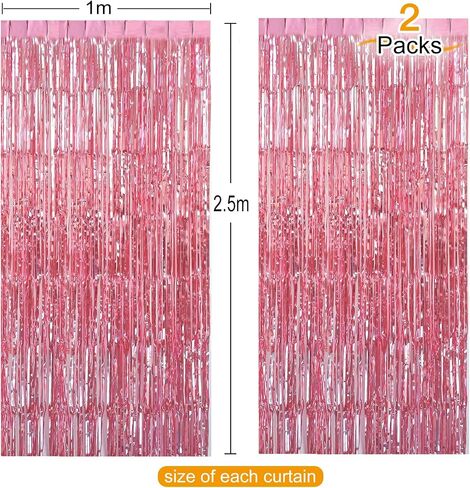 CHRORINE 2pcs 3ft x 8.3ft Pink Tinsel Foil Fringe Curtains Streamers Backdrop for Pink Party Birthday Wedding Bachelorette Baby Shower Bridal Shower Decorations in Kuwait