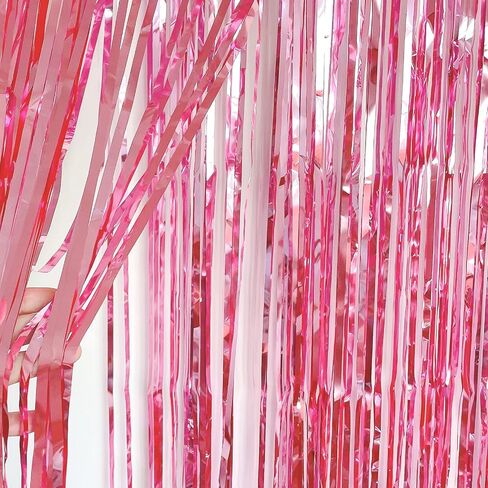 CHRORINE 2pcs 3ft x 8.3ft Pink Tinsel Foil Fringe Curtains Streamers Backdrop for Pink Party Birthday Wedding Bachelorette Baby Shower Bridal Shower Decorations in Kuwait
