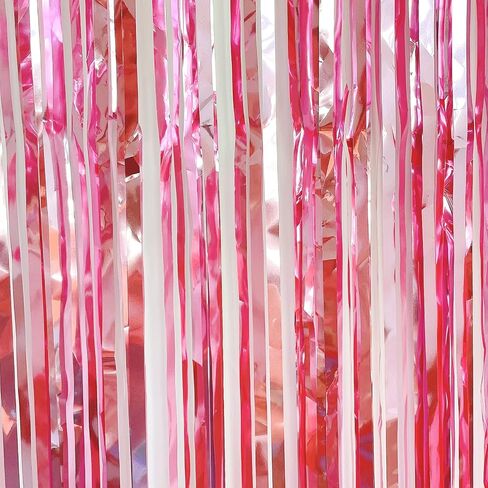 CHRORINE 2pcs 3ft x 8.3ft Pink Tinsel Foil Fringe Curtains Streamers Backdrop for Pink Party Birthday Wedding Bachelorette Baby Shower Bridal Shower Decorations in Kuwait