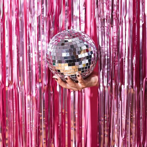 CHRORINE 2pcs 3ft x 8.3ft Pink Tinsel Foil Fringe Curtains Streamers Backdrop for Pink Party Birthday Wedding Bachelorette Baby Shower Bridal Shower Decorations in Kuwait