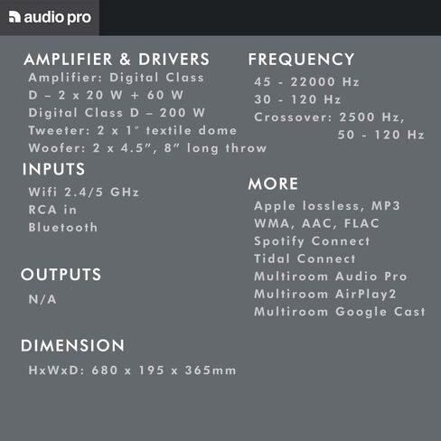 أوديو برو درومفاير MKII مكبر صوت لاسلكي | مكبر صوت بلوتوث عالي الدقة متعدد الغرف مع مدخل RCA وواي فاي (2.4 و5 جيجا هرتز) | متوافق مع Chromecast وAirPlay2 وSpotify Connect المدمج | رمادي in Kuwait