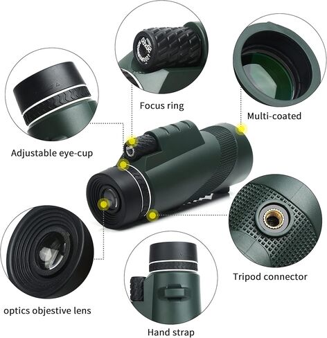 Monocular Telescope High Powered Prism, Monocular Telescope for Smartphone with Adapter,Compact Bird Watching Hunting Wildlife Travel Camping Monocular for Adults with Phone Tripod 50X60 in Kuwait