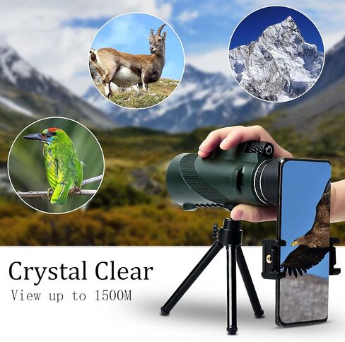Monocular Telescope High Powered Prism, Monocular Telescope for Smartphone with Adapter,Compact Bird Watching Hunting Wildlife Travel Camping Monocular for Adults with Phone Tripod 50X60 in Kuwait
