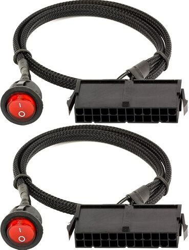 DKARDU 2 Pack 24 Pin ATX Red LED Power On/Off Switch Jumper Bridge كابل محول لمضخة تبريد المياه النابضة تشغيل وإيقاف، 55 سم in Saudi Arabia