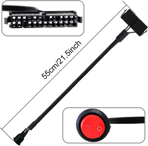DKARDU 2 Pack 24 Pin ATX Red LED Power On/Off Switch Jumper Bridge كابل محول لمضخة تبريد المياه النابضة تشغيل وإيقاف، 55 سم in Saudi Arabia