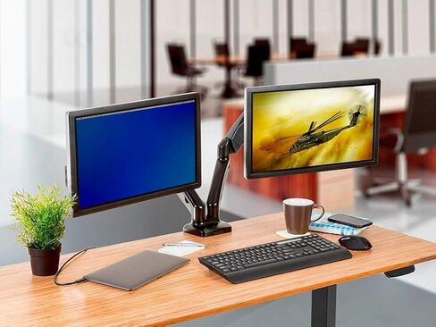 مونو برايس حامل شاشة مزدوج قابل للتعديل مزود بنابض غاز للشاشات الصغيرة حتى 27 بوصة (124588) in Kuwait