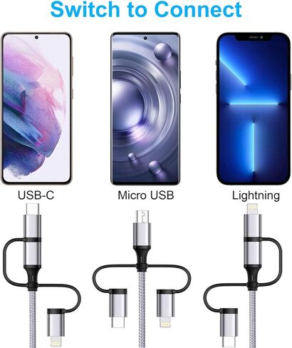 كابل شحن متعدد [10 أقدام 2 حزمة] سلك شحن متعدد كابل شاحن متعدد 3 في 1 محول شحن سريع مع منفذ Lightning/Type C/Micro USB للهواتف المحمولة، iPhone، iPads، Samsung Galaxy، Ps، الأجهزة اللوحية، المزيد in Kuwait