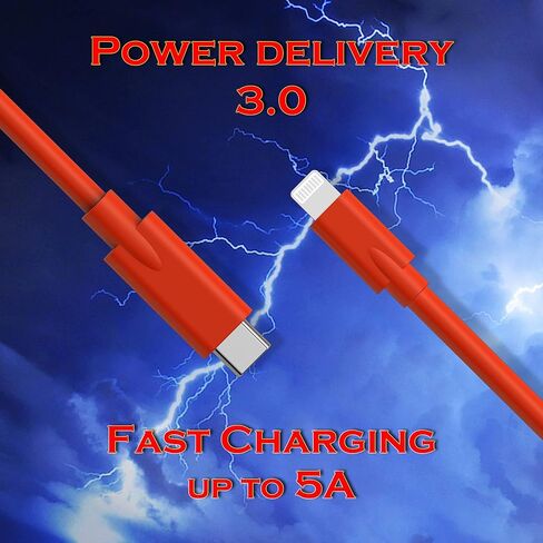 USB Type C to Lightning Cable MFi Certified Charging Cord for iPhone 13 Pro 12 Pro Max 11 X XS XR 8 Plus (Red) in Saudi Arabia