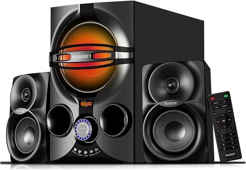 بويتون نظام مكبر صوت بلوتوث 2.1 للوسائط المتعددة BT-424FN، نظام ستيريو سلكي قوي برف قوي، فتحة اف ام، منفذ SD، منفذ USB، تنسيق MP3، 40 واط، ضوء LED تفاعلي، جهاز تحكم عن بعد، للهواتف الذكية والتابلت in Kuwait