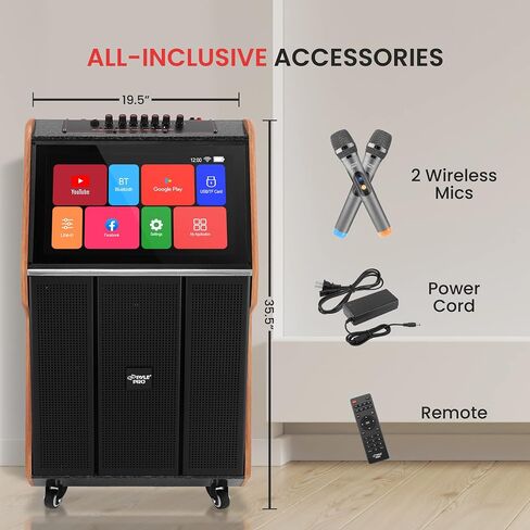 Pyle Touch Screen Portable Wireless BT Streaming Loudspeaker with Wireless Microphone, Wheels and Handle Bar, Supports USB/SD/MMC/PC/TV / MP3 / Mobile Phone, etc. in Saudi Arabia