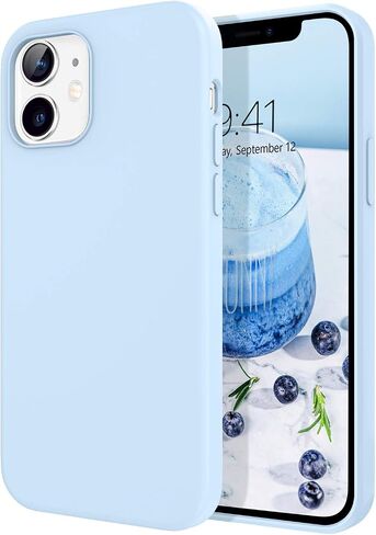حافظة DOMAVER لهاتف iPhone 12، حافظة iPhone 12 Pro من السيليكون السائل الناعم وبطانة من الألياف الدقيقة والمطاط غطاء واقٍ لهاتف iPhone 12/12 Pro 5G -6.1 بوصة، أزرق فاتح in Kuwait