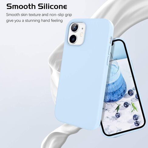حافظة DOMAVER لهاتف iPhone 12، حافظة iPhone 12 Pro من السيليكون السائل الناعم وبطانة من الألياف الدقيقة والمطاط غطاء واقٍ لهاتف iPhone 12/12 Pro 5G -6.1 بوصة، أزرق فاتح in Kuwait