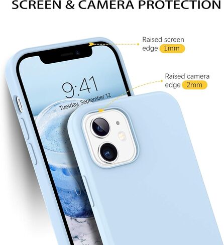 حافظة DOMAVER لهاتف iPhone 12، حافظة iPhone 12 Pro من السيليكون السائل الناعم وبطانة من الألياف الدقيقة والمطاط غطاء واقٍ لهاتف iPhone 12/12 Pro 5G -6.1 بوصة، أزرق فاتح in Kuwait