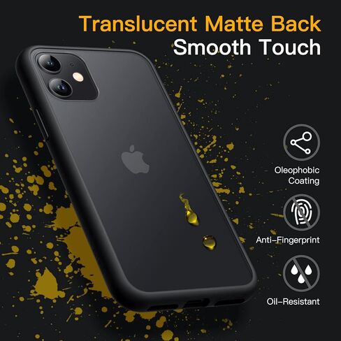 JETech Matte Case for iPhone 11 6.1-Inch, Shockproof Military Grade Drop Protection, Frosted Translucent Back Phone Cover, Anti-Fingerprint (Black) in Saudi Arabia