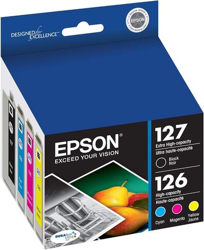 Epson T127120-BCS DURABrite Ultra Black & Colour Combo Pack ذات سعة عالية للغاية - -خرطوشة - -الحبر وT252 DURABrite Ultra Ink حزمة كومبو ملونة ذات سعة قياسية (T252520-S)، مقاس واحد in Saudi Arabia
