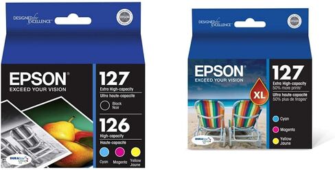 Epson T127120-BCS DURABrite Ultra Black & Colour Combo Pack ذات سعة عالية للغاية - -خرطوشة - -الحبر وT252 DURABrite Ultra Ink حزمة كومبو ملونة ذات سعة قياسية (T252520-S)، مقاس واحد in Saudi Arabia