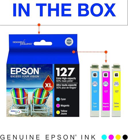 Epson T127120-BCS DURABrite Ultra Black & Colour Combo Pack ذات سعة عالية للغاية - -خرطوشة - -الحبر وT252 DURABrite Ultra Ink حزمة كومبو ملونة ذات سعة قياسية (T252520-S)، مقاس واحد in Saudi Arabia