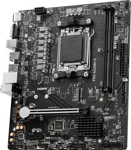 MSI لوحة ام برو سيريز A620M-E من برو (AMD AM5، DDR5، منفذ الملحقات الاضافية السريع 4.0، ساتا 6 جيجابت/ثانية، ام.2، USB 3.2 الجيل الاول، شبكة LAN جيجابت في الثانية، DVI/HDMI، ماتكس) in Saudi Arabia