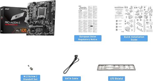 MSI لوحة ام برو سيريز A620M-E من برو (AMD AM5، DDR5، منفذ الملحقات الاضافية السريع 4.0، ساتا 6 جيجابت/ثانية، ام.2، USB 3.2 الجيل الاول، شبكة LAN جيجابت في الثانية، DVI/HDMI، ماتكس) in Saudi Arabia