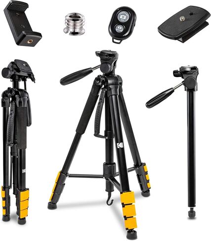 KODAK PhotoGear 2-in-1 Tripod & Monopod with Remote | Lightweight 70" 4-Section Flip-Lock, Converts to 64.5" Monopod | QuickRelease Plates 3-Way Swivel Head Bubble Level Bonus Tripod E-Guide & Case in Saudi Arabia