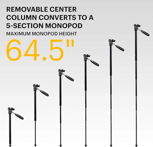 KODAK PhotoGear 2-in-1 Tripod & Monopod with Remote | Lightweight 70" 4-Section Flip-Lock, Converts to 64.5" Monopod | QuickRelease Plates 3-Way Swivel Head Bubble Level Bonus Tripod E-Guide & Case in Saudi Arabia