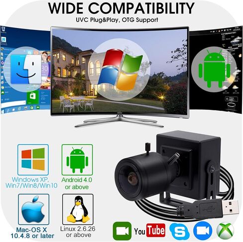 كاميرا SVPRO USB مع تكبير 2.8-12 مم عدسة متغيرة البعد البؤري 960P كاميرا ويب USB، كاميرا صغيرة 1.3P كاميرا USB منخفضة الإضاءة مع CMOS AR0130 M12 عدسة تركيز يدوية USB مع كاميرا مع توصيل وتشغيل UVC in Kuwait