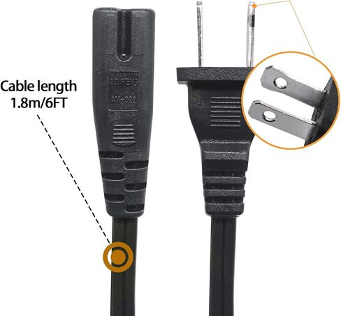 Mankk 6Ft TV سلك الطاقة 2 الشق 18AWG 10A 250V AC كابل الطاقة لشاشة الكمبيوتر الكمبيوتر المحمول طابعة المتكلم M-I-036-1.8M in Kuwait