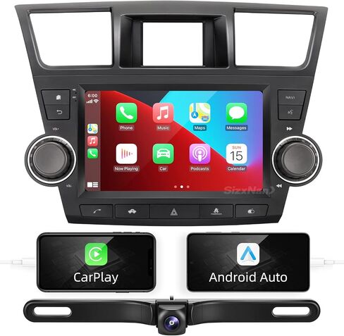 شاشة تعمل باللمس SizxNanv Android 11 متوافقة مع Carplay Android Auto، راديو السيارة ستيريو بلوتوث الملاحة مشغل الوسائط المتعددة GPS WiFi FM/AM وحدة رأس الكاميرا الاحتياطية لتويوتا هايلاندر 4GRAM64GROM in Kuwait