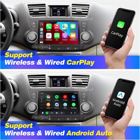 شاشة تعمل باللمس SizxNanv Android 11 متوافقة مع Carplay Android Auto، راديو السيارة ستيريو بلوتوث الملاحة مشغل الوسائط المتعددة GPS WiFi FM/AM وحدة رأس الكاميرا الاحتياطية لتويوتا هايلاندر 4GRAM64GROM in Kuwait