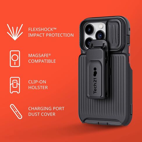 Tech21 iPhone 14 Pro Evo Max Compatible with MagSafe – Durable, Shock-Absorbing and Rugged Phone Case with Holster and 20ft FlexShock Multi-Drop Protection, Black in Saudi Arabia
