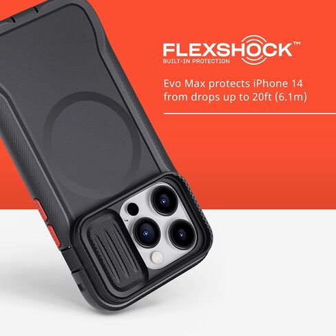 Tech21 iPhone 14 Pro Evo Max Compatible with MagSafe – Durable, Shock-Absorbing and Rugged Phone Case with Holster and 20ft FlexShock Multi-Drop Protection, Black in Saudi Arabia